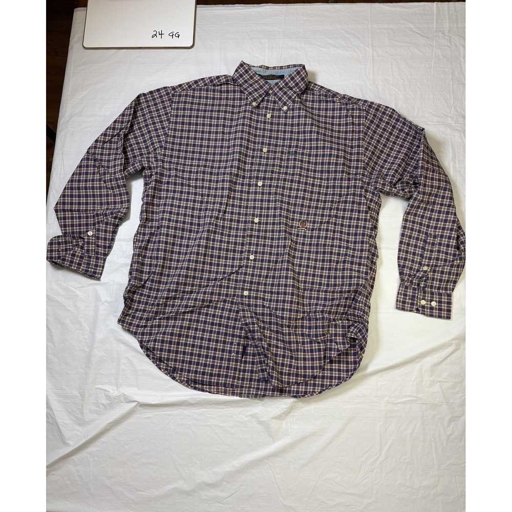 Mens Tommy Hilfiger dress shirt, checkered plaid, size Medium blue/red